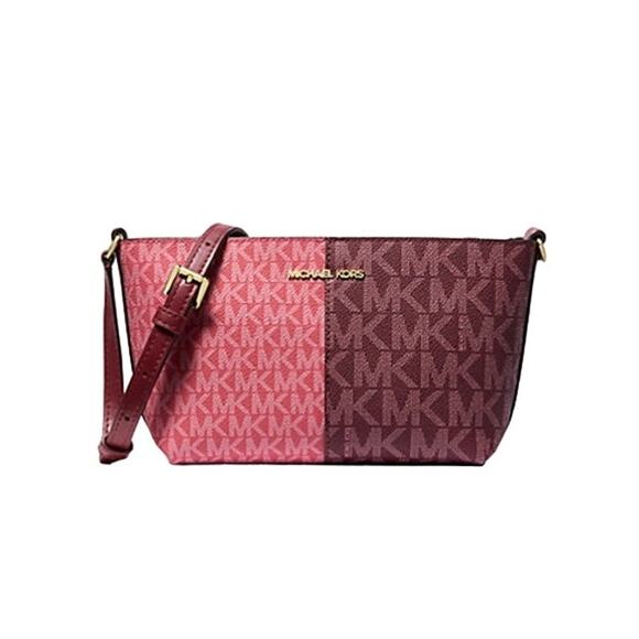 MICHAEL KORS Jet Set Small Two-Tone Logo Crossbody Bag In Oxblood Multi NWT - Picture 1 of 9